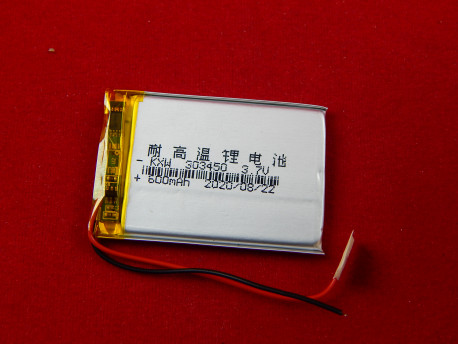 Литий-полимерный 303450 аккумулятор 3.7V...600mAh, с защитой, 50х34х3мм 