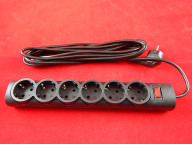 Сетевой фильтр Defender DFS155, кабель 5 м, 6 розеток, черный