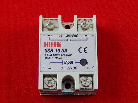Твердотельное реле SSR-10DA, 10A, 380В (DC-AC), однофазное