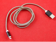 Кабель в металлической оплетке, USB А - Lightning, черный, 1 м