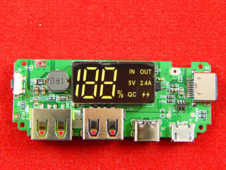 Контроллер для PowerBank с LED H969-U V2.0 2хUSB 5В/2.4A Type-C Lightning QC