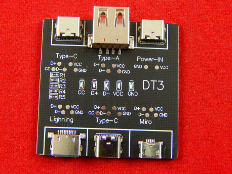 Тестер USB кабелей DT3 (Type-A, MicroUSB, Type-C, Lightning)