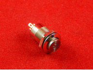 Кнопка с красной подсветкой без фиксации, металлическая 12 мм