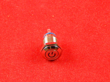 Кнопка с белой подсветкой без фиксации, металлическая 12 мм