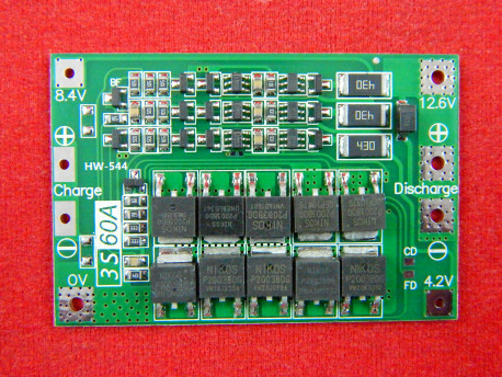 BMS 3S, Контроллер заряда-разряда Li-ion 18650 с балансировкой, 60А