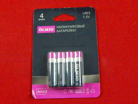 Элемент питания LR03 AAA Olmio Alkaline LR03 - 4 штуки в упаковке