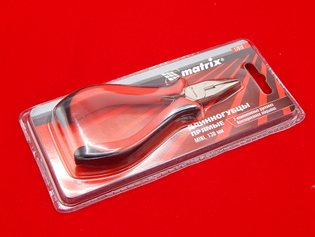 Длинногубцы MATRIX Mini, 130 мм, никелированные, прямые, авторазжим, двухкомпонентные рукоятки